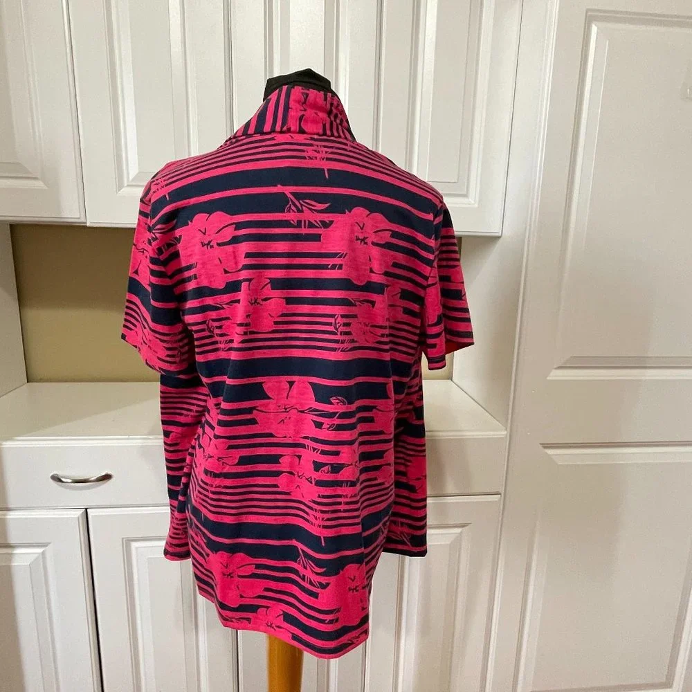 Carolyn Taylor Printed Short Sleeve W/ 2 Fer Solid Insert Top & Necklace… - Picture 4 of 14